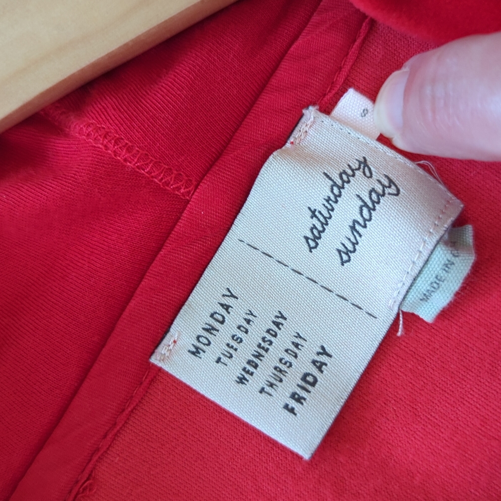 ANTHRO I Red Velour Cross-Over Wrap Front Hoodie Top by Saturday Sunday, S - Picture 9 of 16